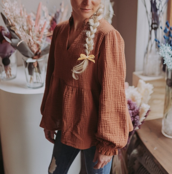 Mama Bird™ Muse Muslin Nursing Blouse  Boho-luksus imetyspaita | Cinnamon Clay