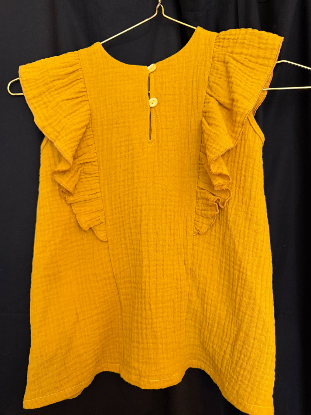 Happy Parrot OUTLET – Luomumusliinimekko & Baby Knot -rusettipanta | Okrankeltainen | 74/80