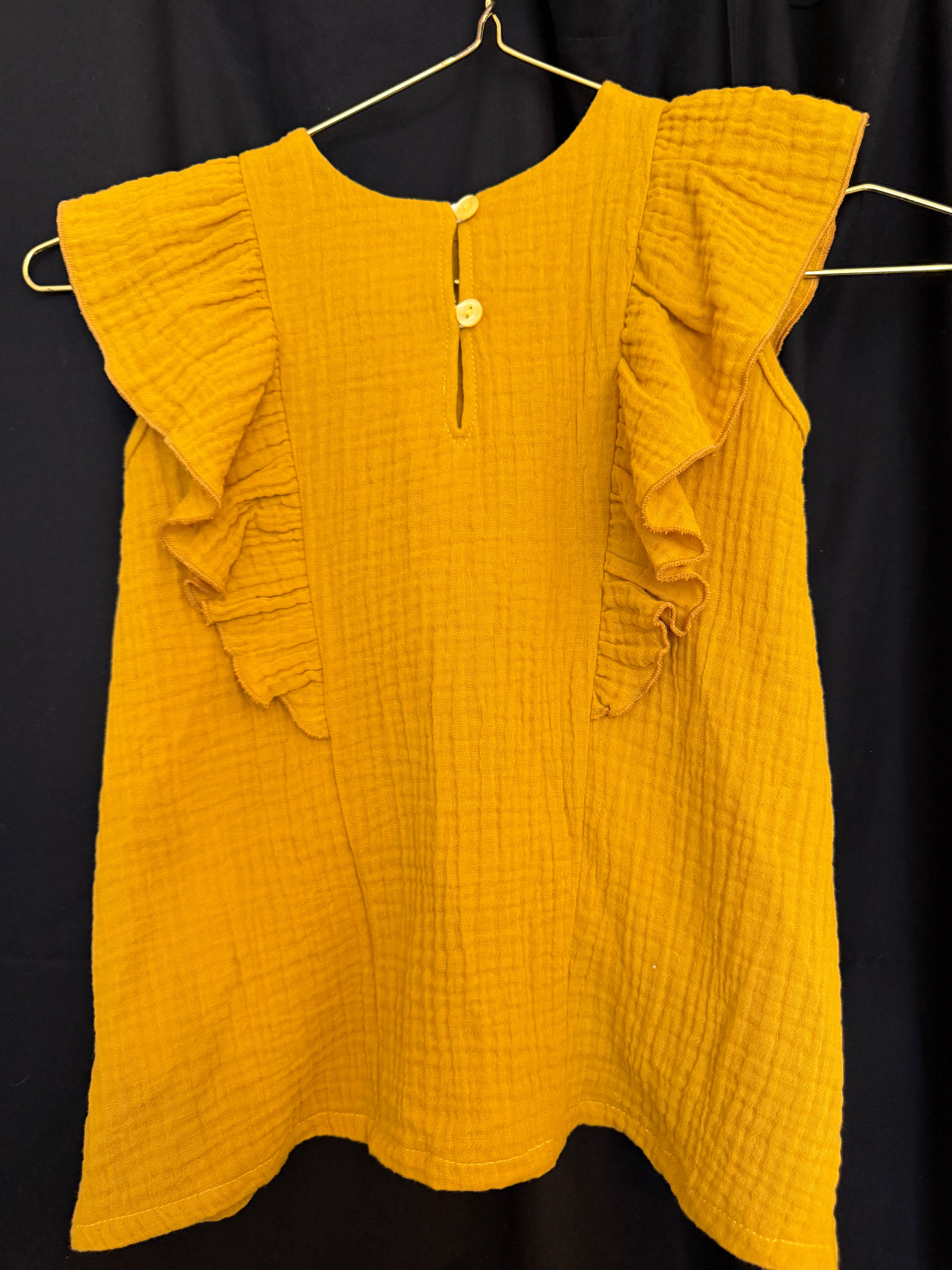 Happy Parrot OUTLET – Luomumusliinimekko & Baby Knot -rusettipanta | Okrankeltainen | 74/80