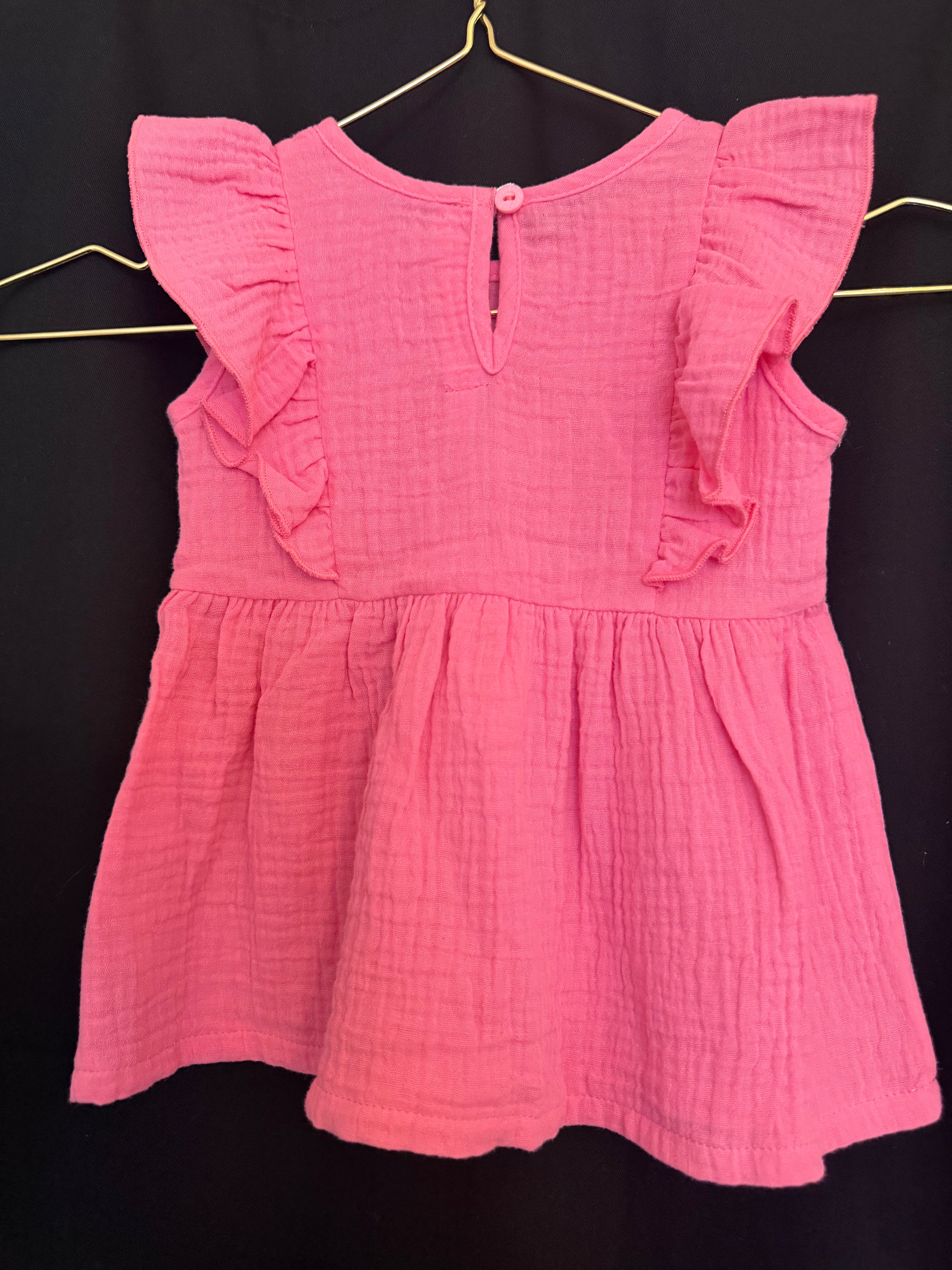 Happy Parrot OUTLET – Luomumusliinimekko & Baby Knot -rusettipanta | Pinkki | 62/68